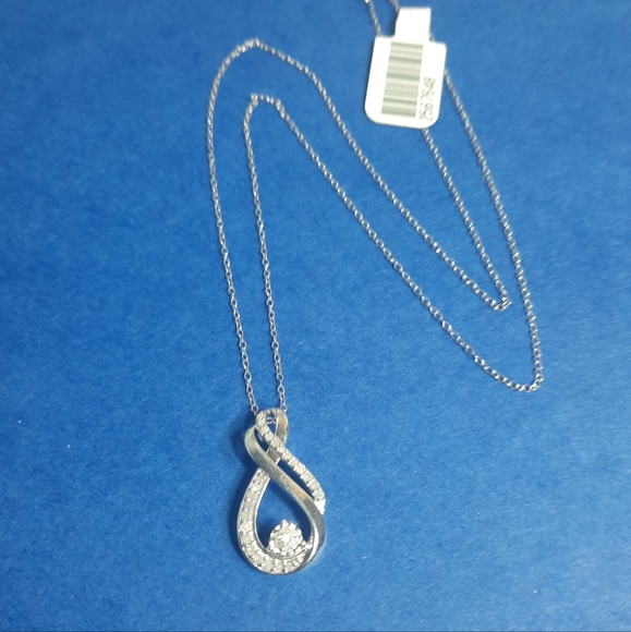 Diamond drop Silver Necklace 18" - Picture 6 of 9